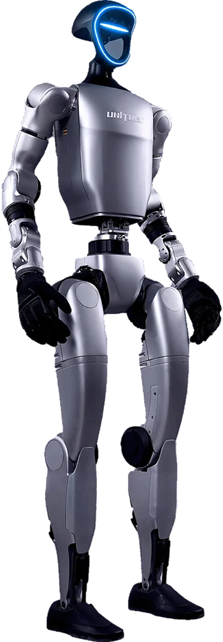 Humanoider Roboter Unitree G1 in ganzer Figur, ohne Kostüm